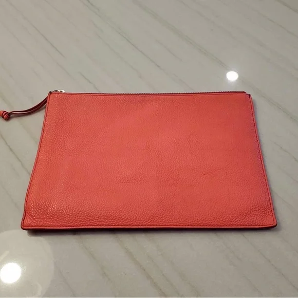 Fossil Emma Neon Coral Leather Large Pouch - Picture 3 of 7
